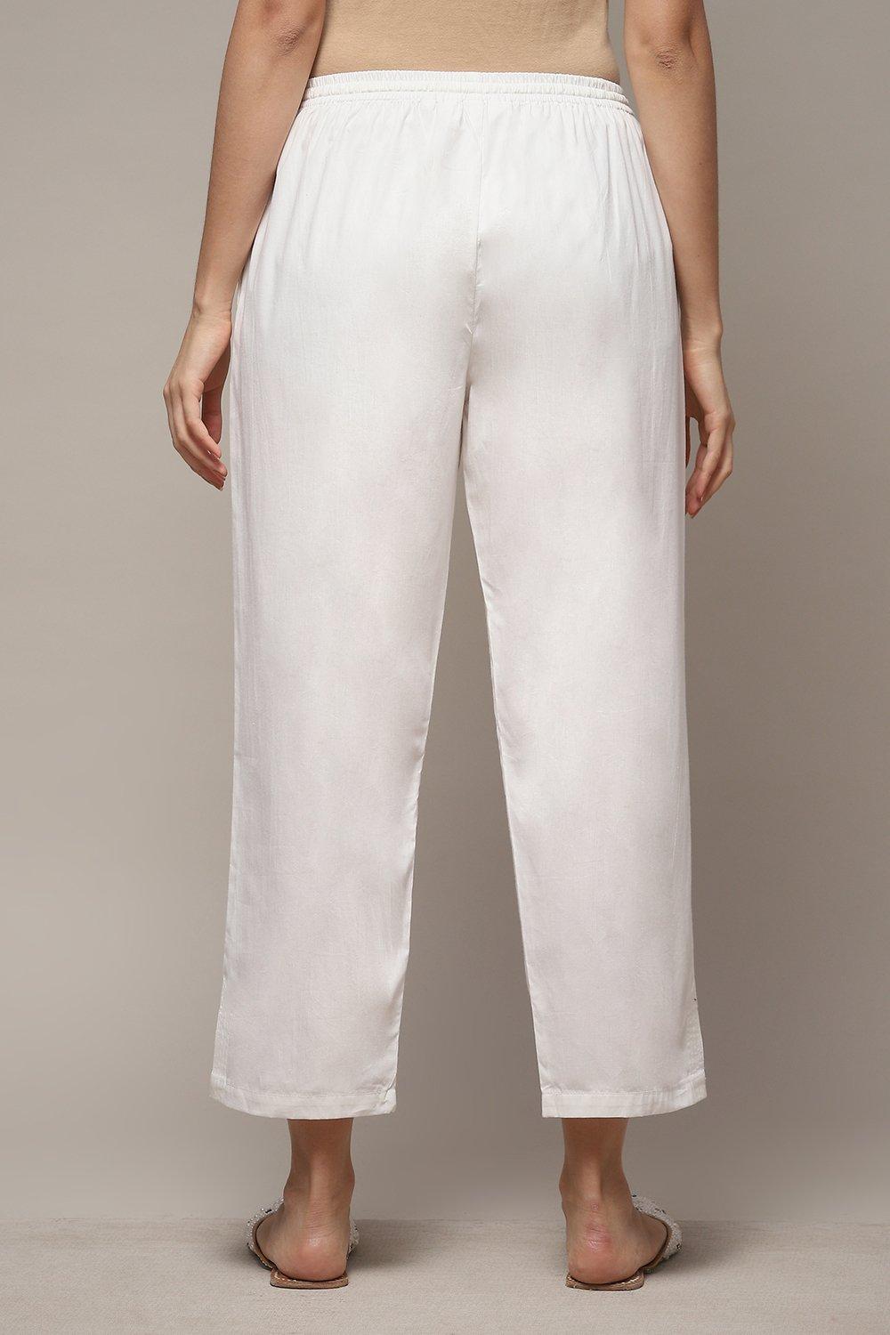 Off White Cotton Straight Pants image number 4