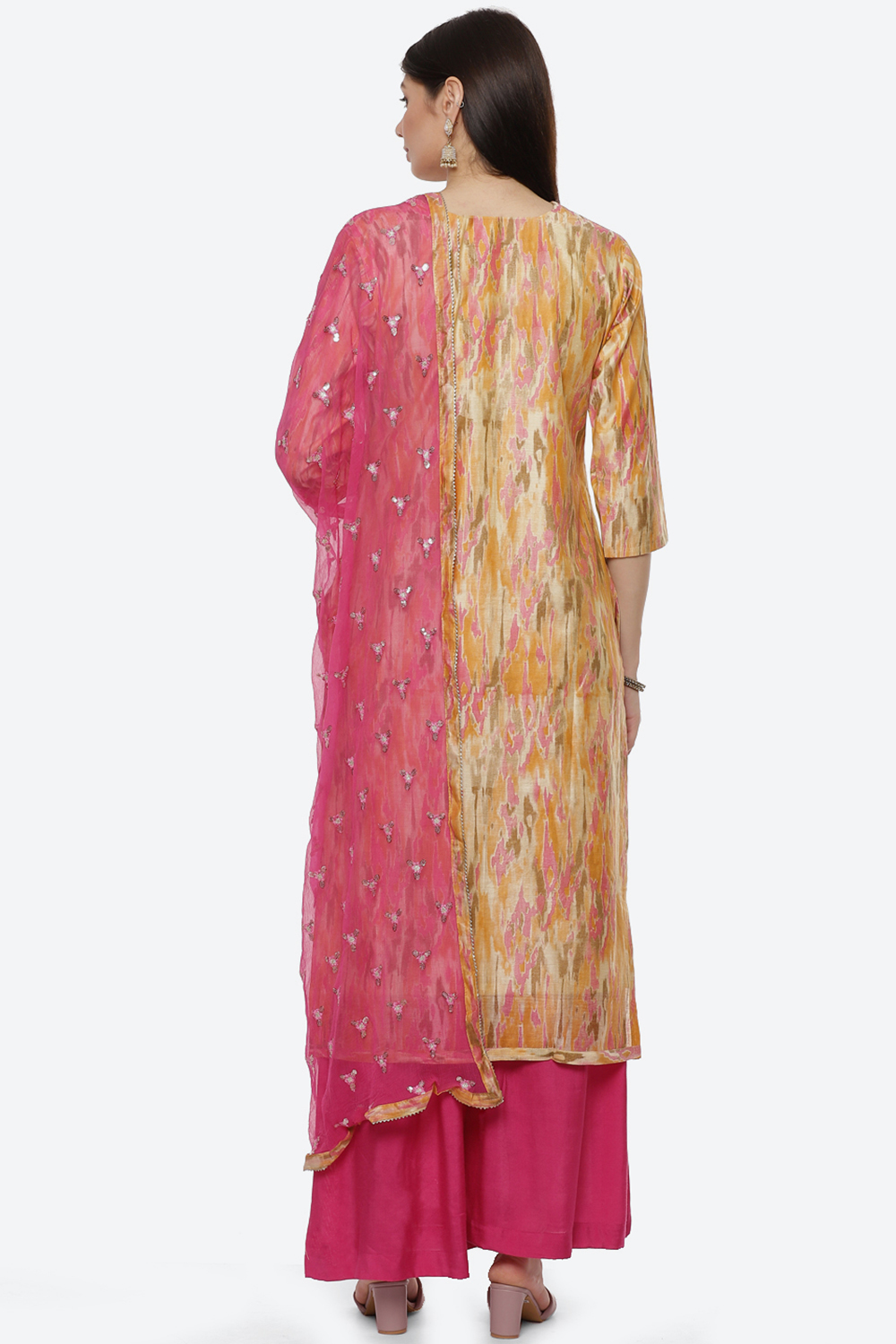 Teal Silk Blend Digital Print Unstitched Suit Set image number 4