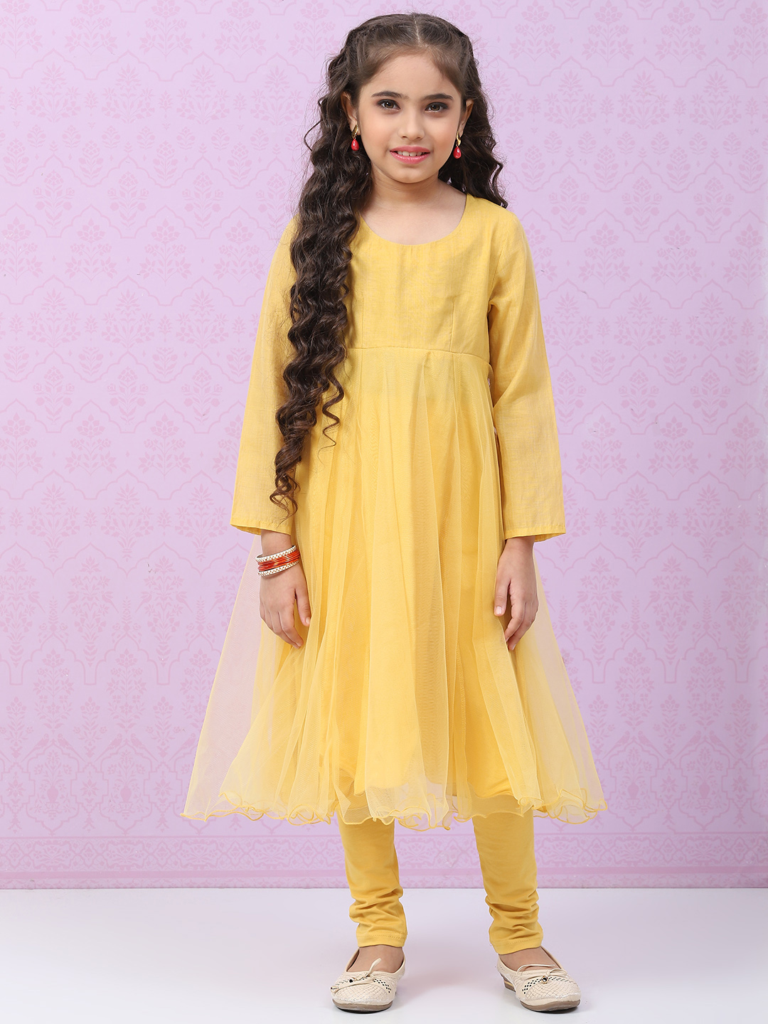 Mustard Yellow Art Silk Anarkali with Jacket Kurta Churidar Suit Set image number 6