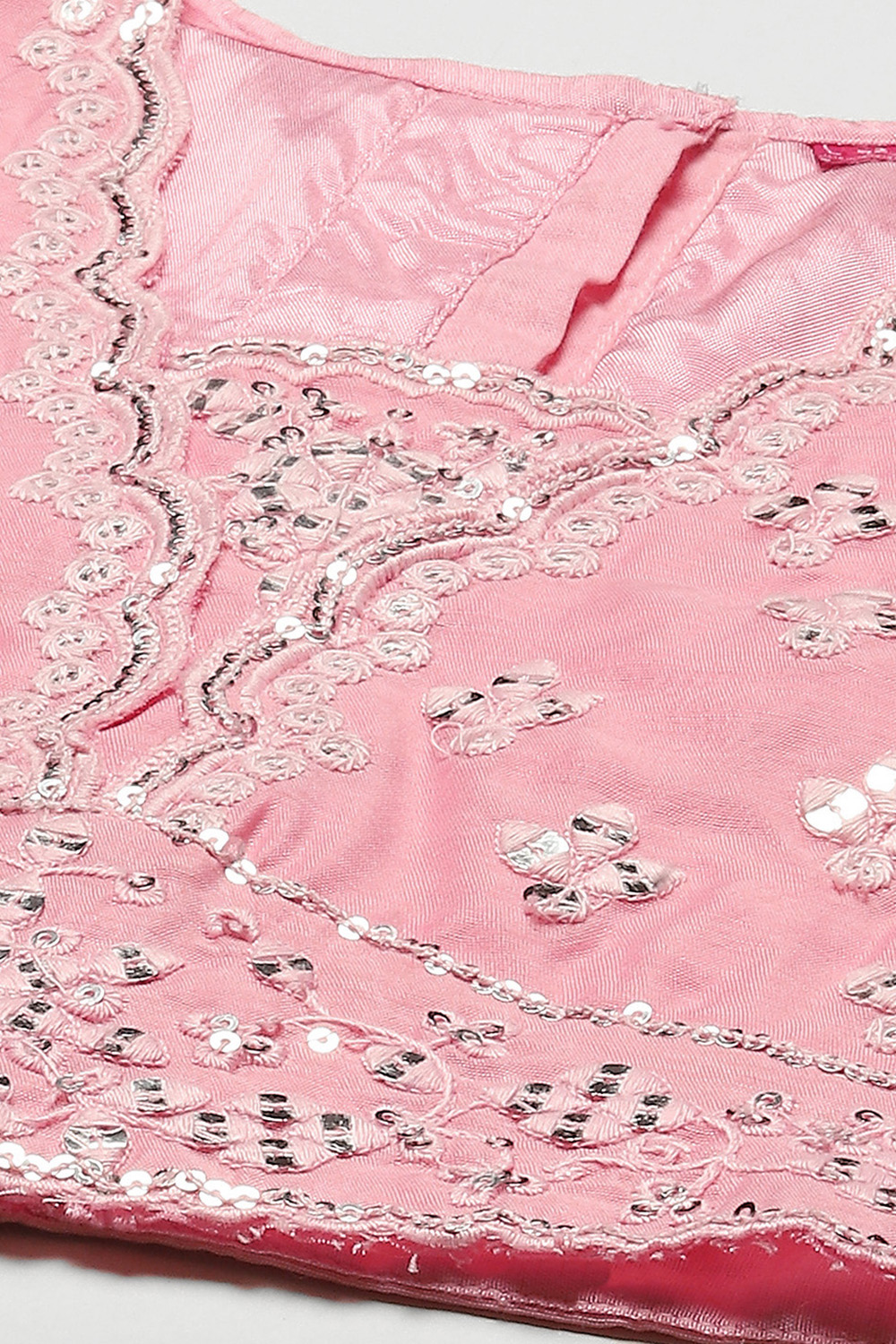Pink Cotton Blend Short Top Lehenga Set image number 1