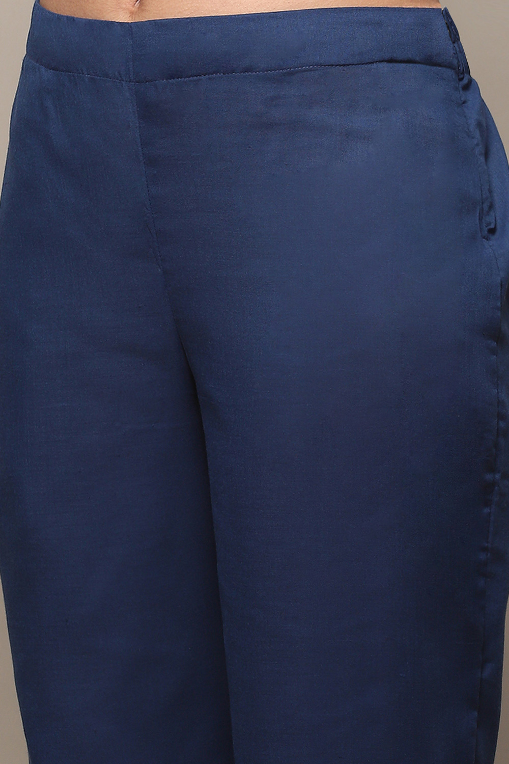 Navy Blue Cotton Unstitched Suit Set image number 3