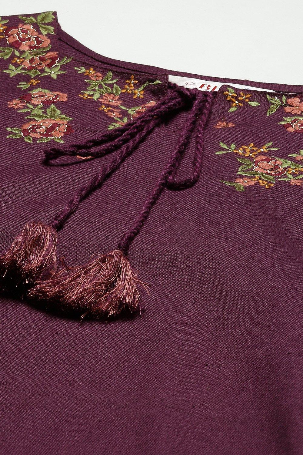Purple Cotton Blend Asymmetric Kurta Pants 2 Piece Set image number 1