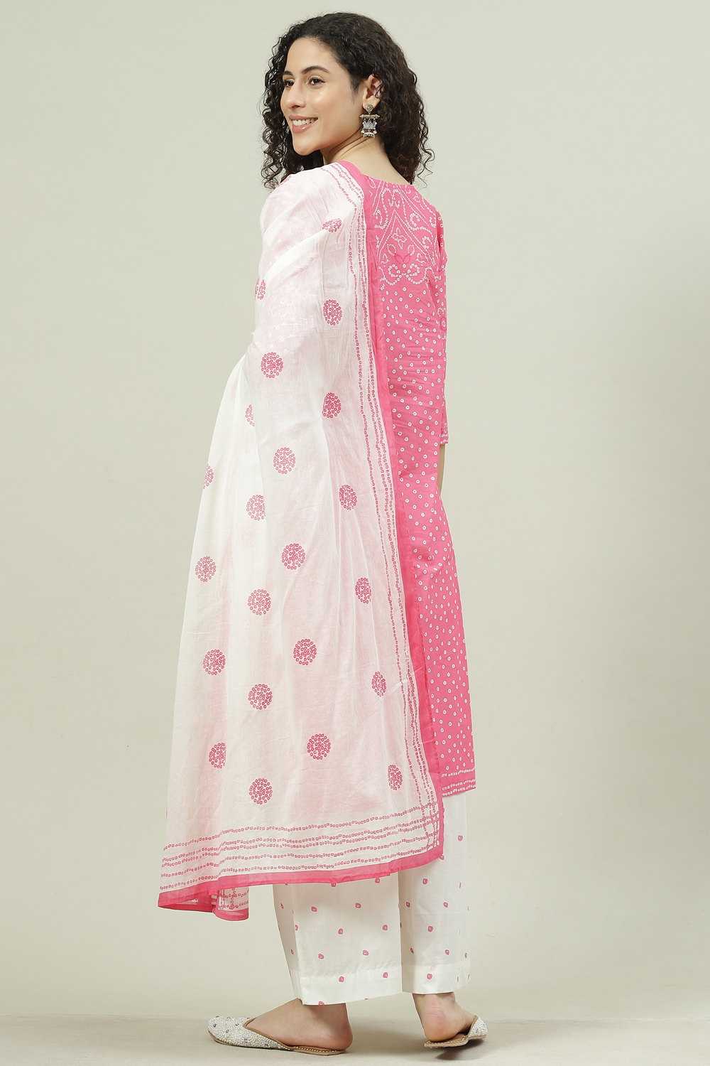 Pink Printed Cotton Straight Kurta Palazzo Suit Set image number 4