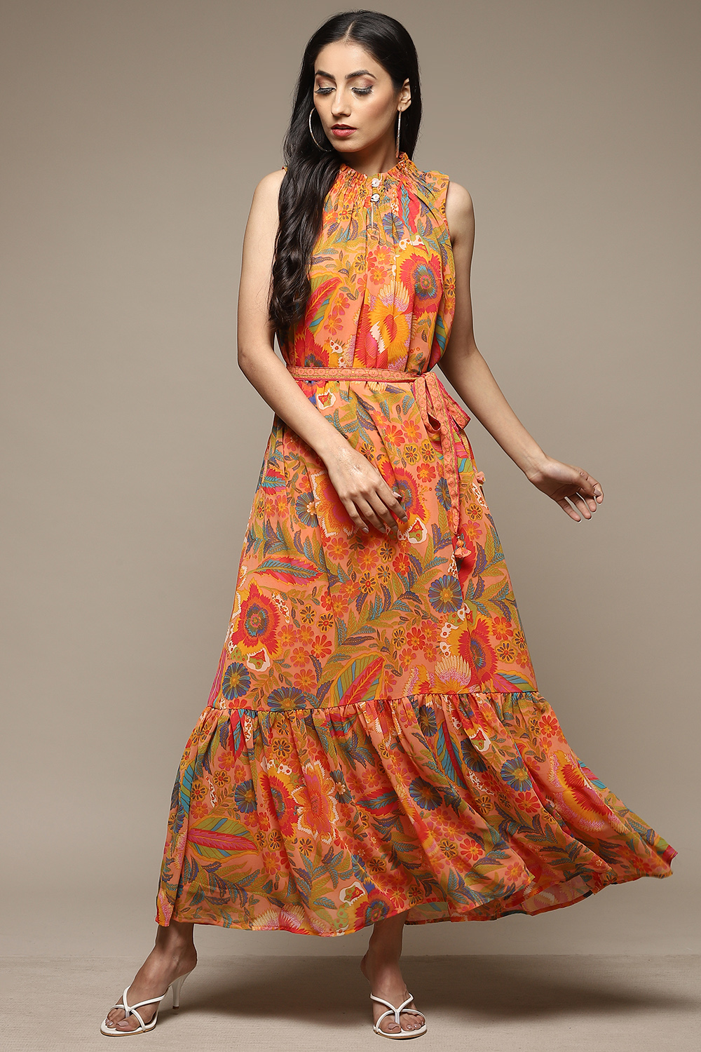 Multi-coloured Cotton Blend Tiered Dress image number 4
