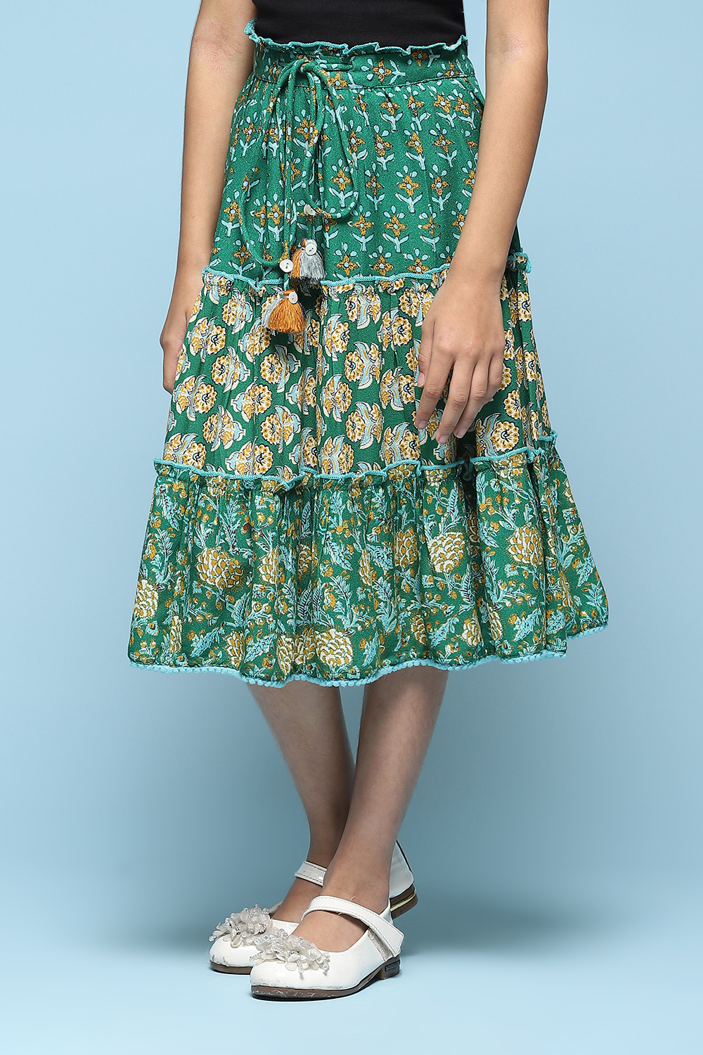 Green Rayon Printed Short Skirt image number 4