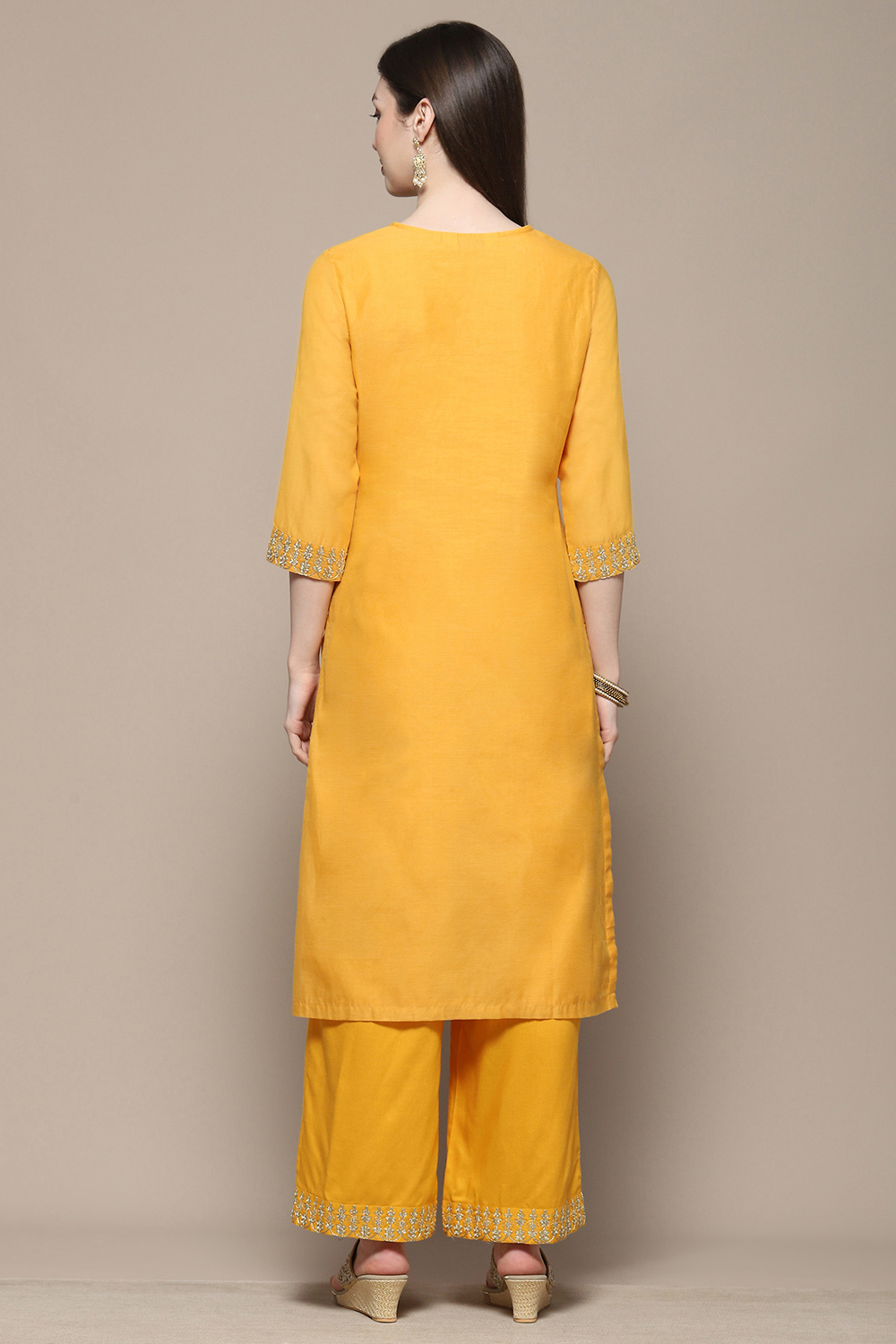 Mustard Polyester Straight Suit Set image number 5