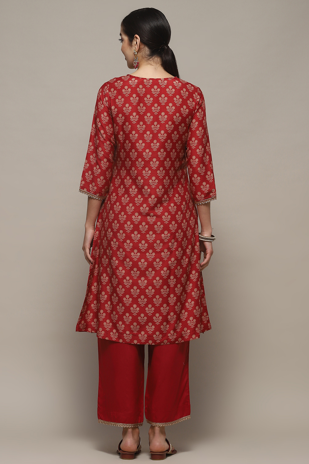 Red Rayon Straight Suit Set image number 5