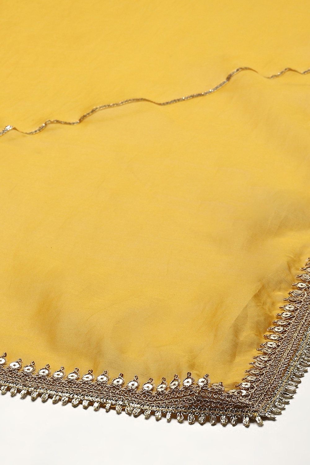 Yellow Cotton Silk Gathered Kurta Palazzo Suit Set image number 3