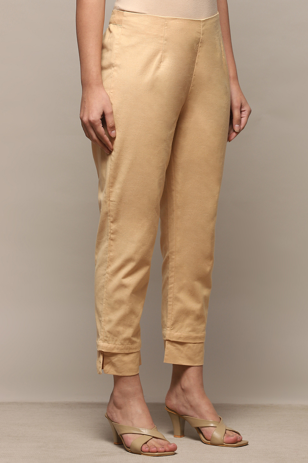 Almond Beige Cotton Flax Regular Pant image number 3
