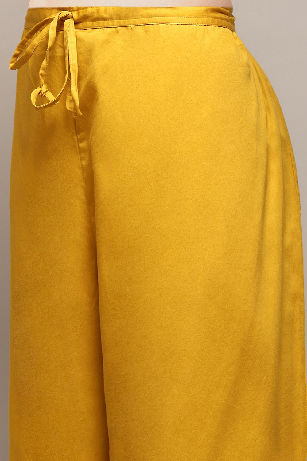 Yellow Cotton Silk Gathered Kurta Palazzo Suit Set image number 2