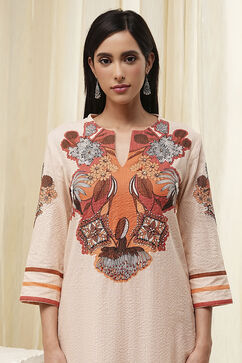 Peach-Toned Cotton Straight Suit Set image number 1
