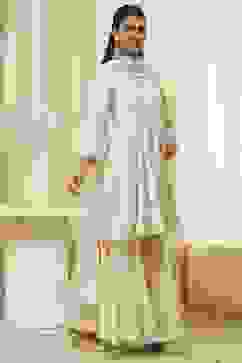 Off-White Cotton Embroidered Flared Suit Set image number 5