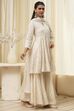 Off-White Cotton Embroidered Flared Suit Set image number 5