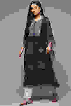 Indigo LIVA Blend Straight Printed Kurta image number 0