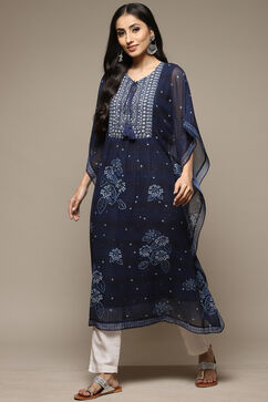 Indigo Cotton Blend Straight Printed Kurta image number 0