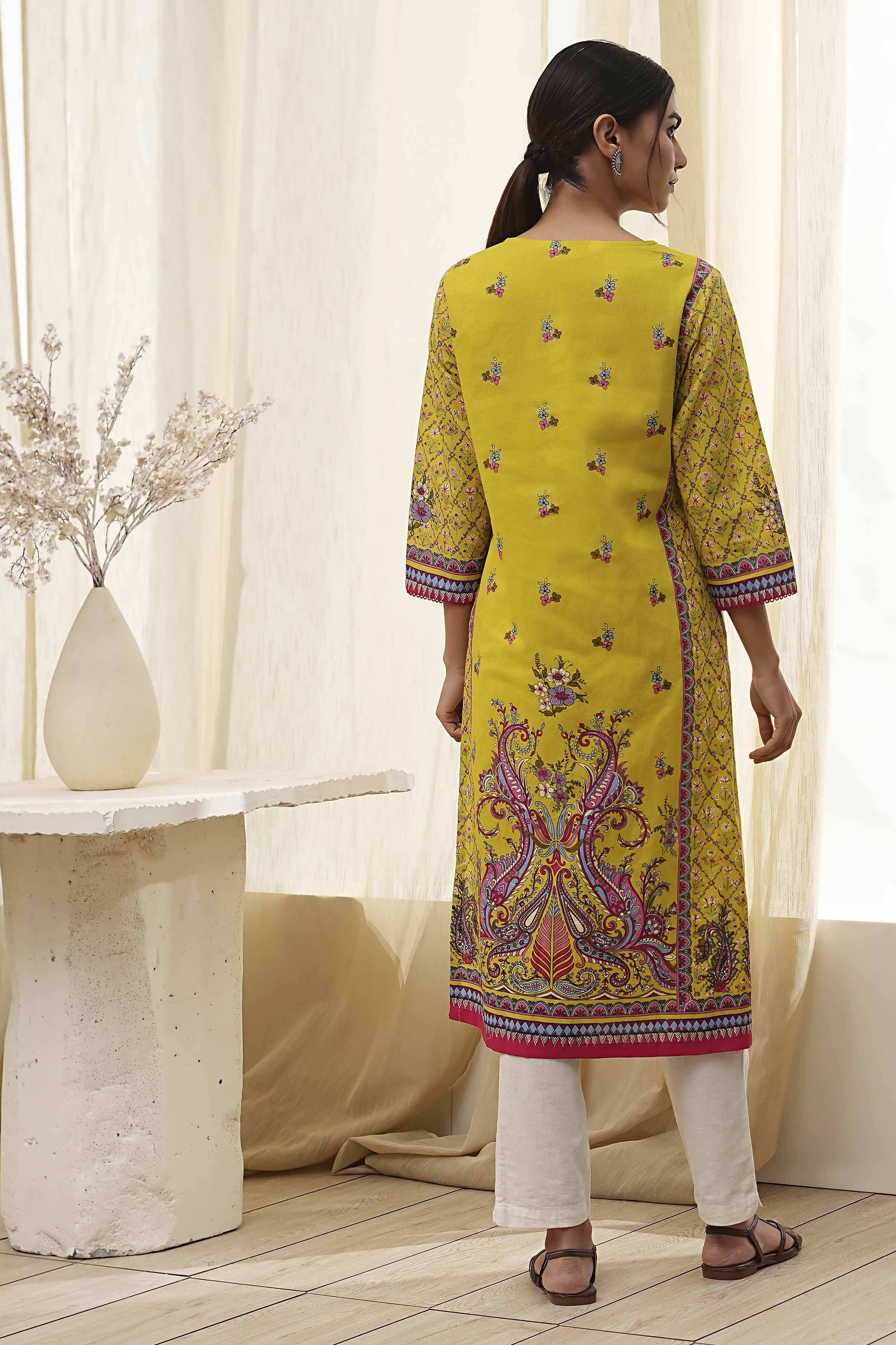 Blue Pure Cotton Printed Straight Kurta image number 3