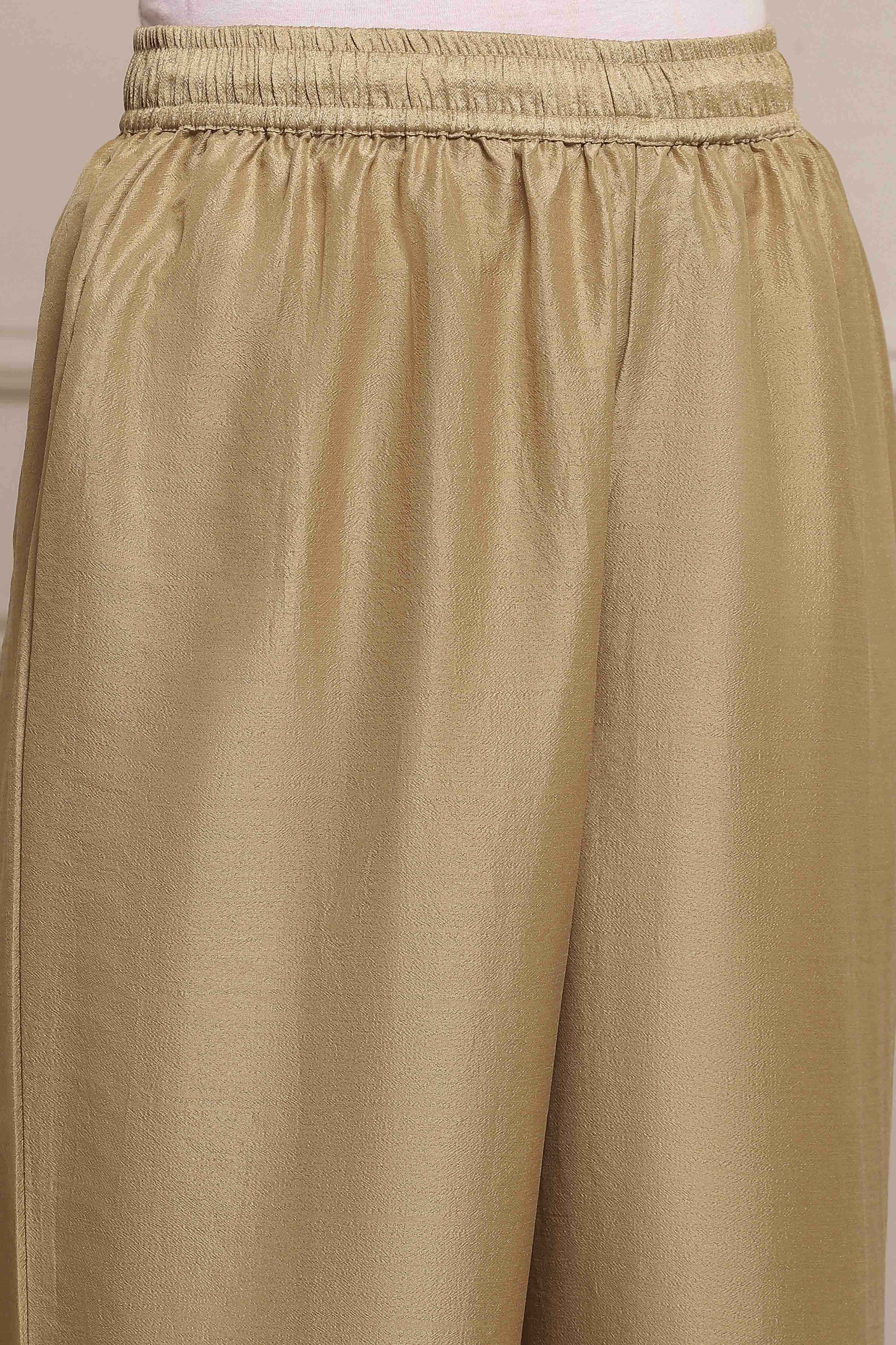 Gold Polyester Straight Dyed Palazzo Pants image number 1