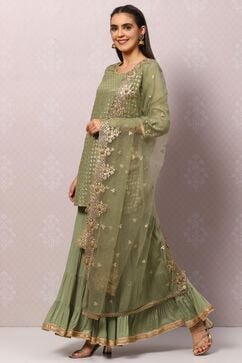 Moss Green Nylon Straight Suit set image number 5