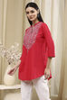 Raspberry Embroidered Straight Short Kurta image number 2