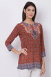 Rust Art Silk Straight Printed Kurti image number 3