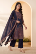 Blue Viscose Silk Printed Straight Kurta Set image number 5