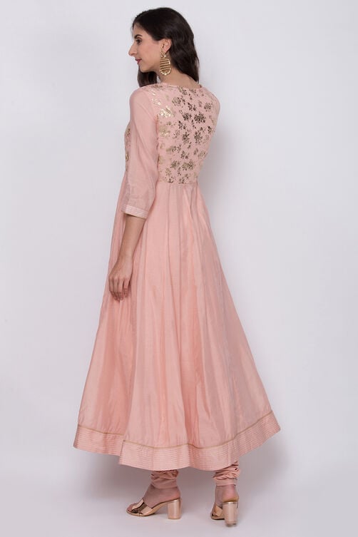 Beige Poly Cotton Anarkali Kurta Churidar Suit Set image number 4
