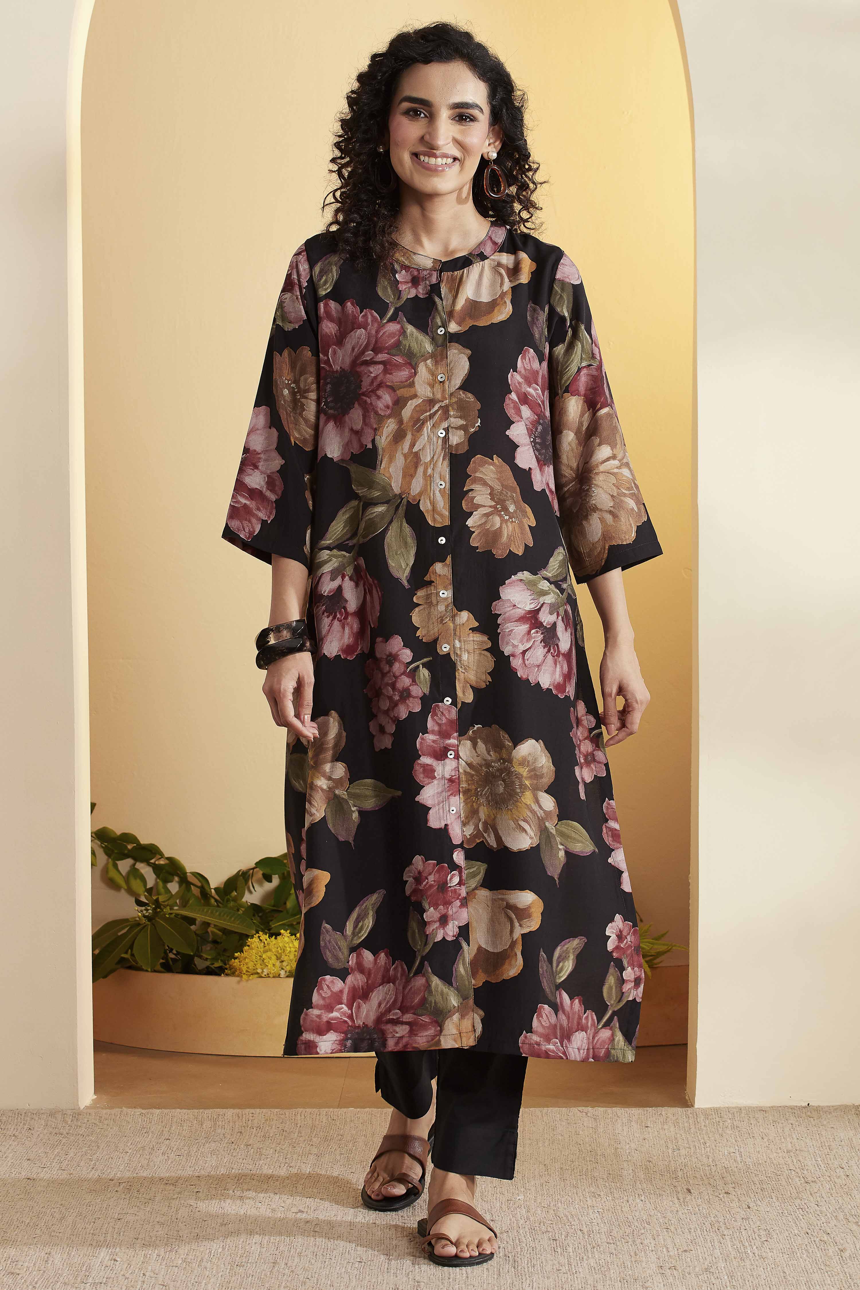 Black Poly Viscose A Line Kurta image number 5