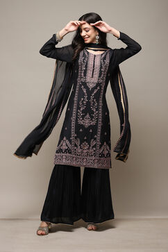 Black Chinon Printed Unstitched Suit Set image number 1