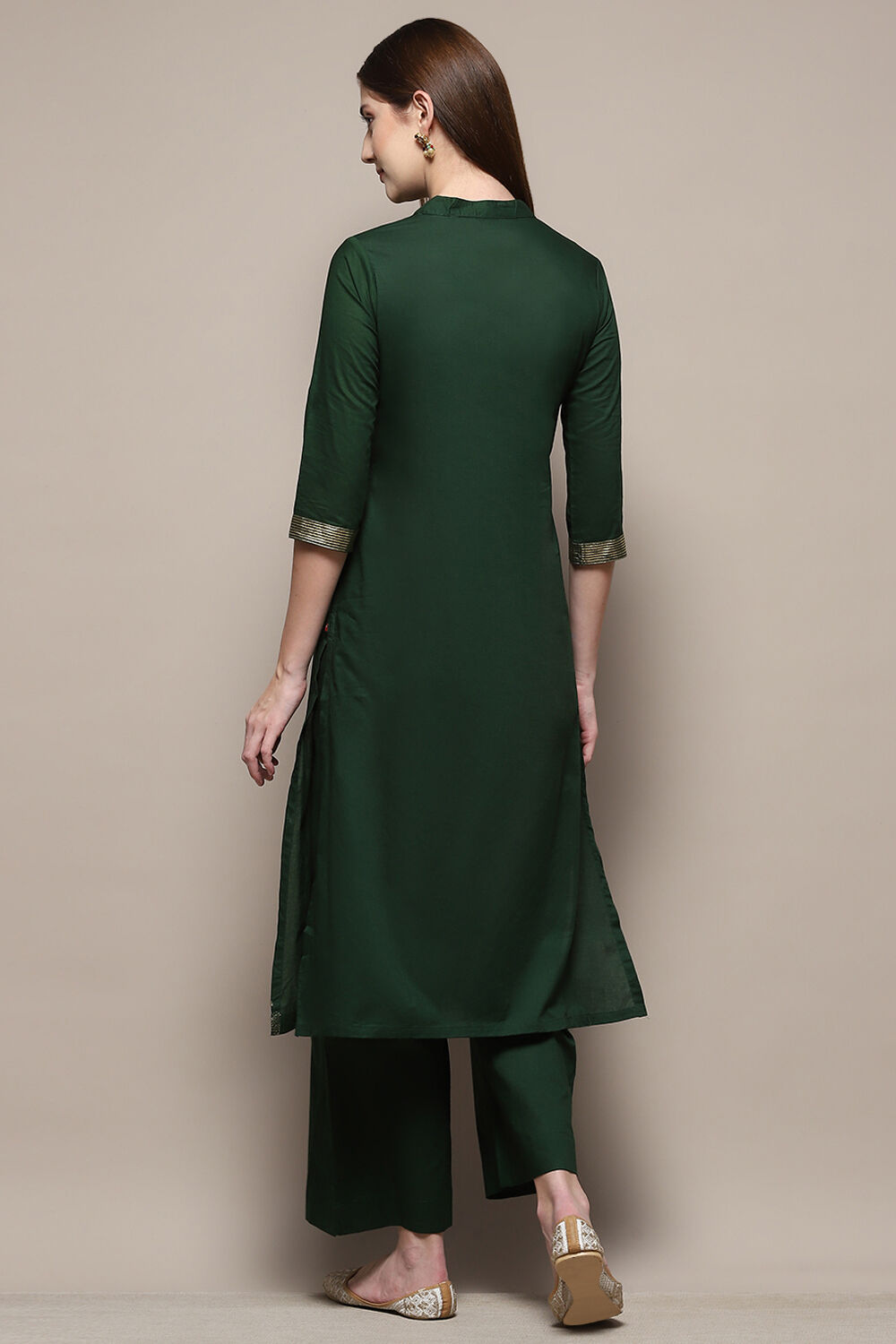 Navy Cotton Straight Kurta Palazzo Suit Set image number 5