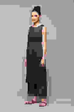 Navy Poly Cotton Layered Kurta Palazzo Suit Set image number 5