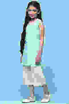 Sky Blue Schiffli Cotton Kurta & Palazzo image number 2