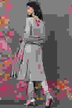 Rohit Bal Beige Silk & Cotton Flared Kurta Suit Set image number 5