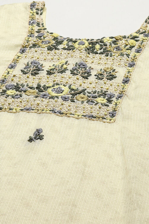 Yellow Cotton Blend Woven Unstitched Suit Set image number 2