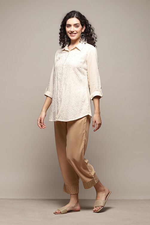 Beige Rayon Regular Solid Palazzo image number 0