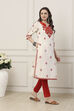 Ivory & Orange Cotton Ethnic Motif Printed Straight Kurta