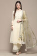 Off White Polyester Blend Straight Suit Set image number 0