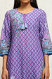 Purple Cotton Printed Straight Suit Set image number 1