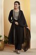 Black Viscose Rayon Solid Suit Set image number 6