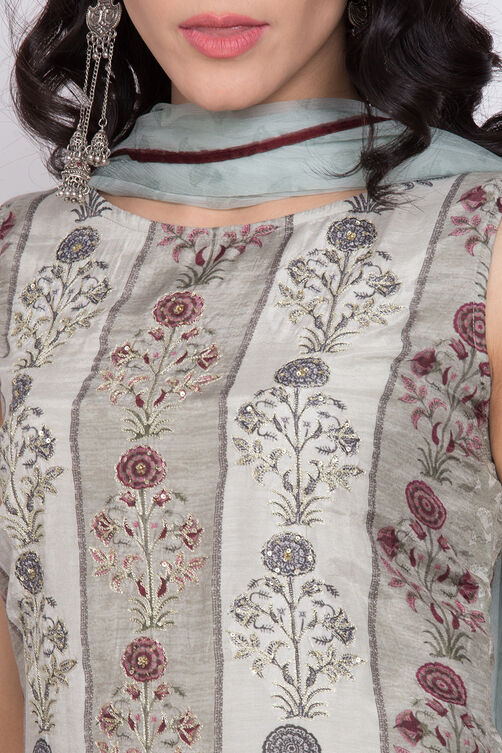 Moss Green Cotton Silk Straight Kurta Sharara Suit Set image number 1