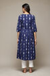 Navy Cotton IKAT Straight Yarndyed Kurta image number 3