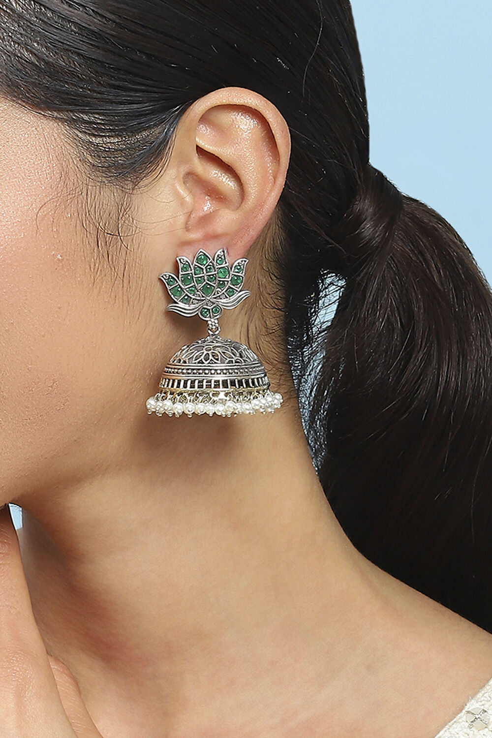 Green Brass Jhumka image number 1