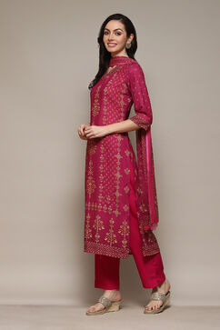 Dark Pink Cotton Blend Digital Print Unstitched Suit Set image number 6