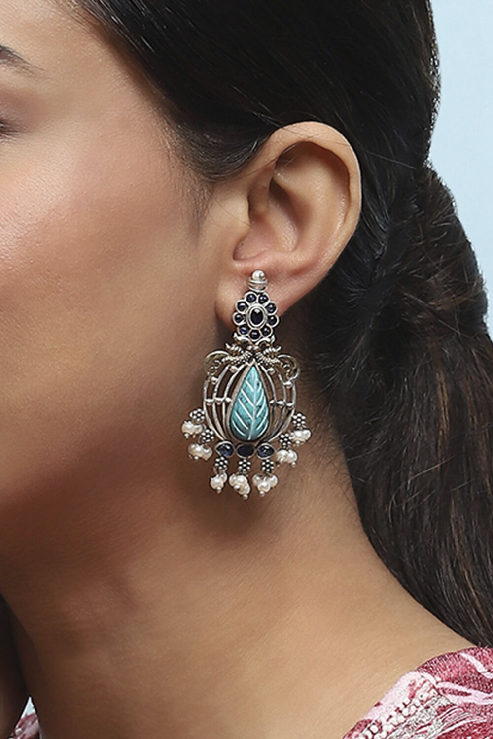 Turquoise Brass Jhumka image number 3