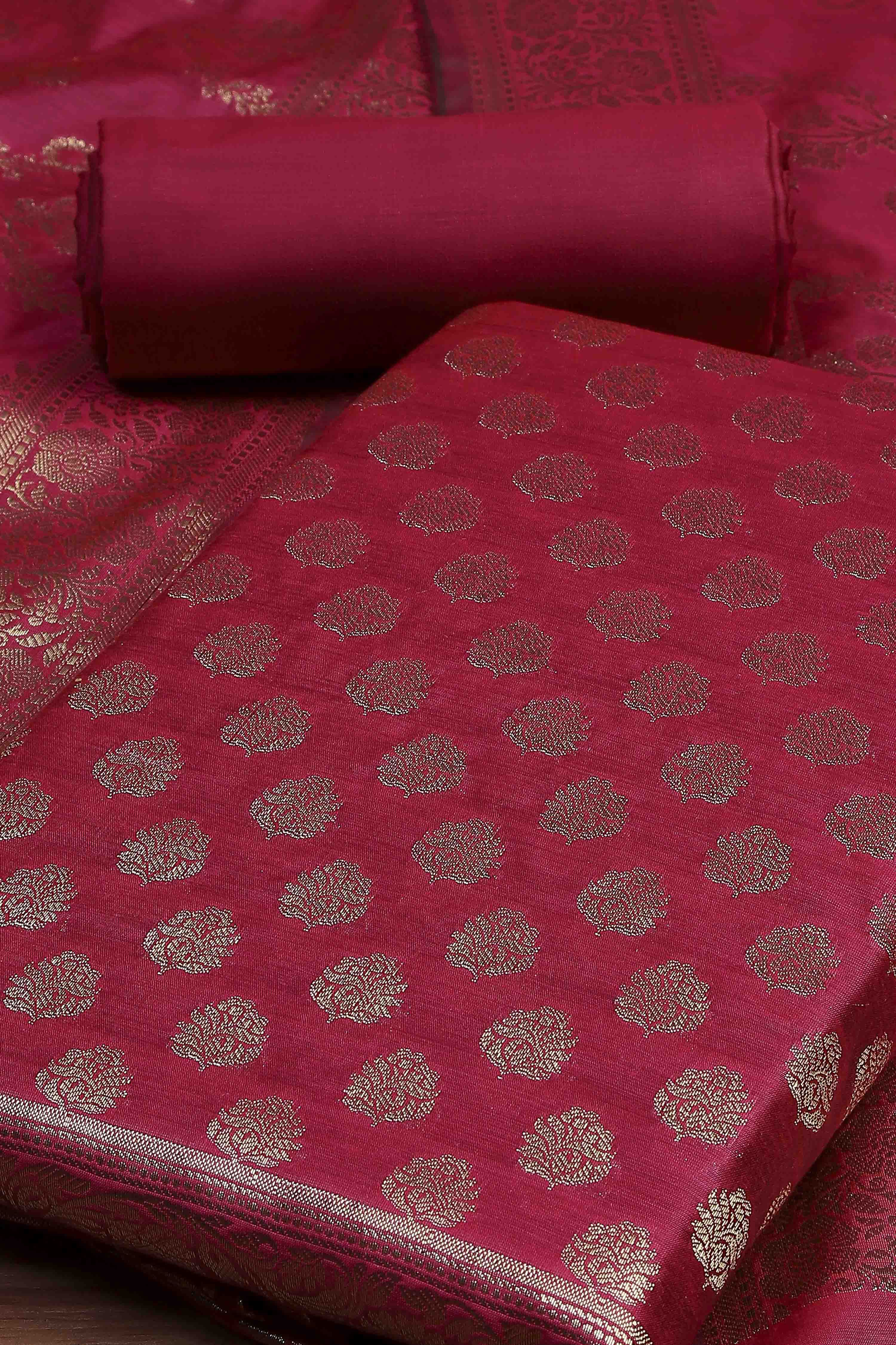 Teal Cotton Printed Embroidered Unstitched Suit Set image number 1