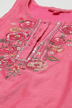 Pink Cotton Blend Straight Kurta Relaxed Salwar Suit Set image number 1