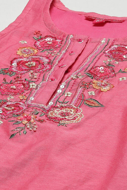Pink Cotton Blend Straight Kurta Releaxed Salwar Suit Set image number 1