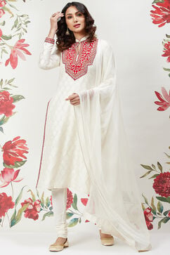 Rohit Bal Off White Silk Straight Embroidered Suit Set image number 4