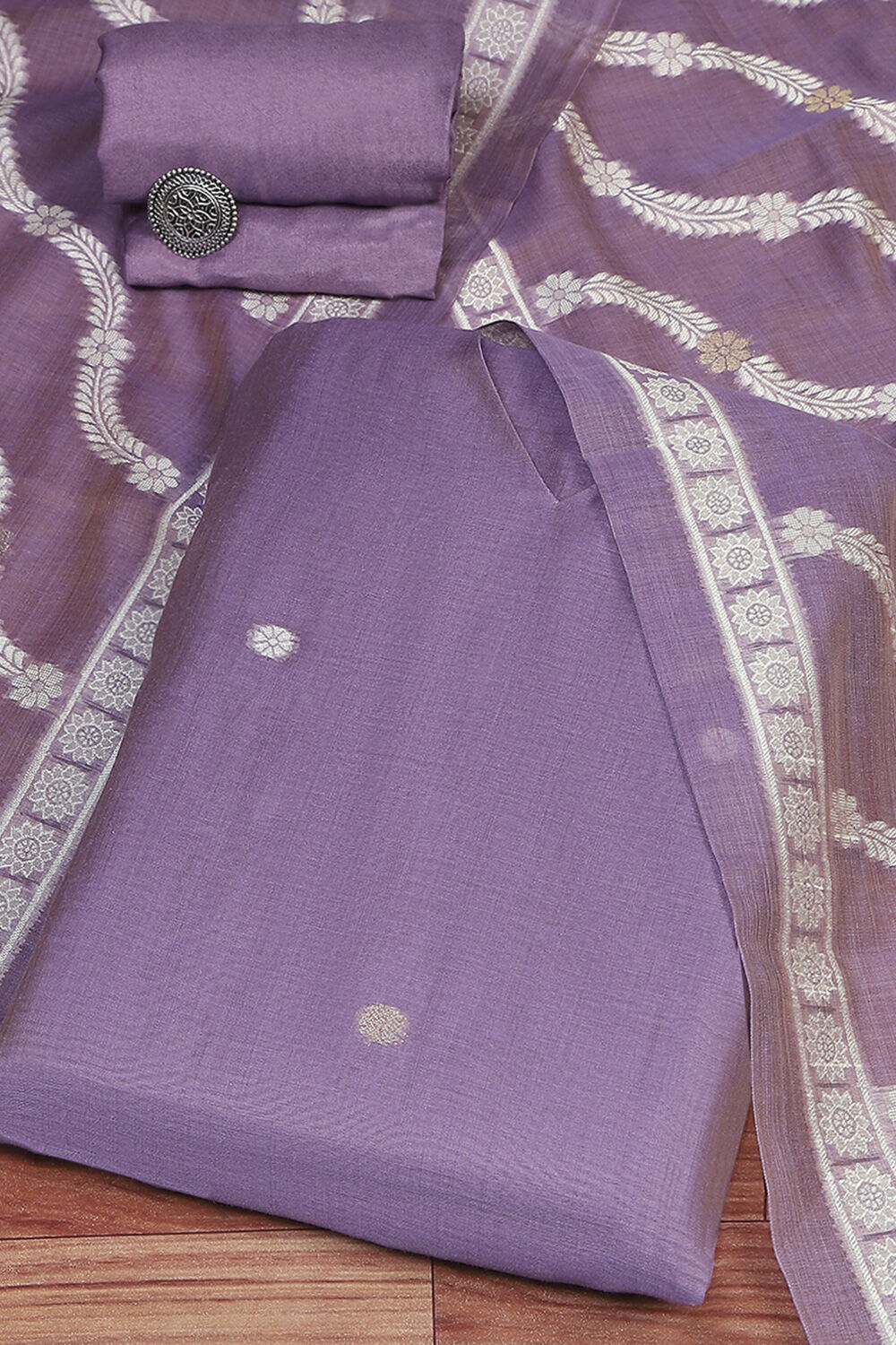 Lavender Chanderi Weave Unstitched Suit Set image number 0