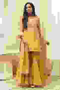 Ochre Yellow Embroidered Straight Suit Set image number 6