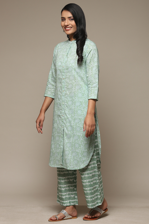 Yellow Cotton Straight Kurta Palazzo Suit Set image number 3